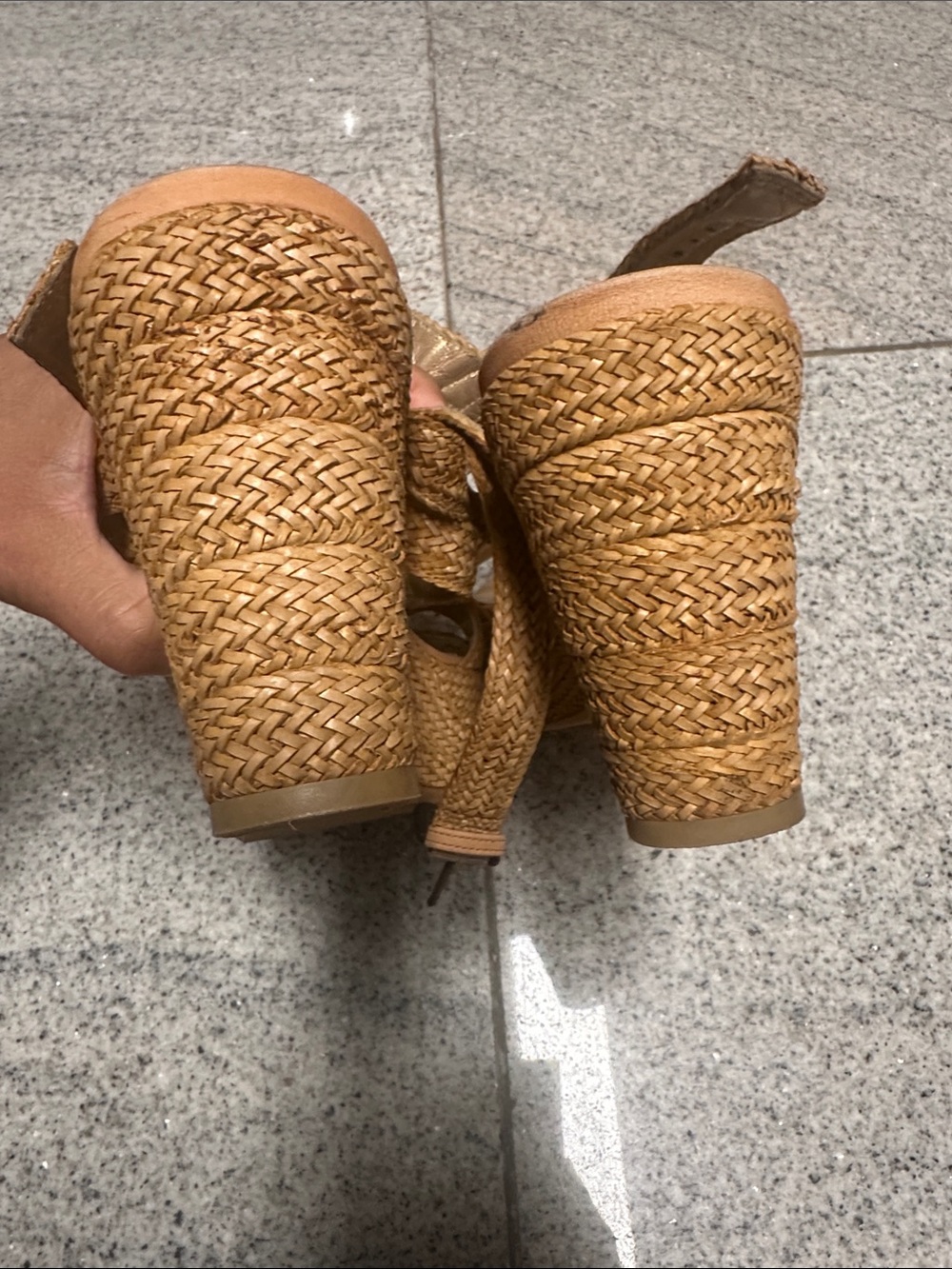 Stuart Weitzman Woven Tan Platform Wedge Sandals - Picture 3 of 5